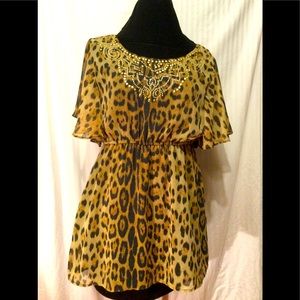 NWOT Vintage French Leopard Bling Blouse
